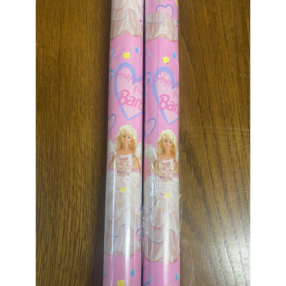 Vtg 1996 BARBIE Gift Wrap Happy Birthday Wrapping Paper Roll 15 Sq Ft Lot Of 2